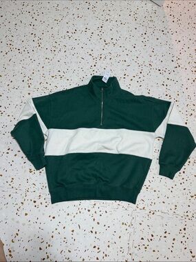 Abercrombie & Fitch Green and White Half-Zip Sweatshirt